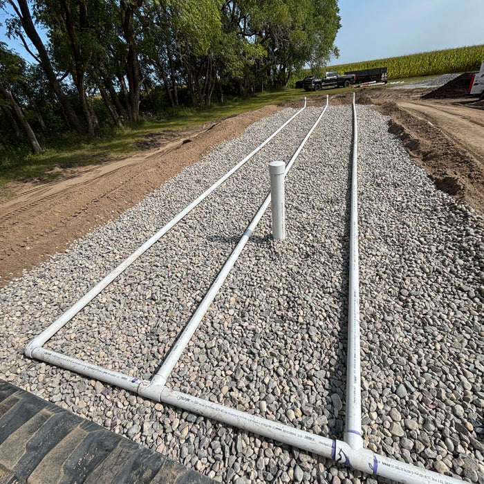 Excavation crew installing a residential septic system near Underwood, MN